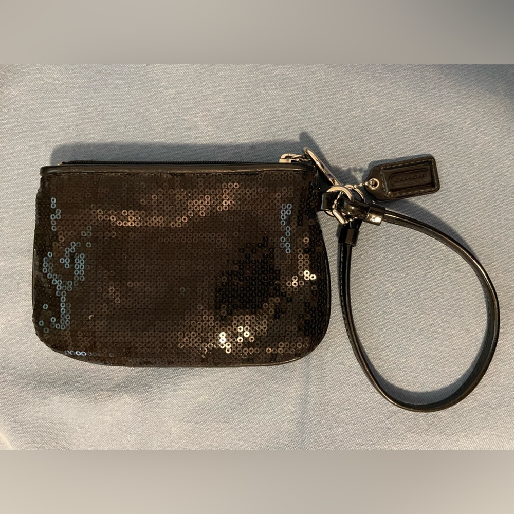 Coach Special Occasion Black Sequined Wristlet Wallet - Picture 2 of 3